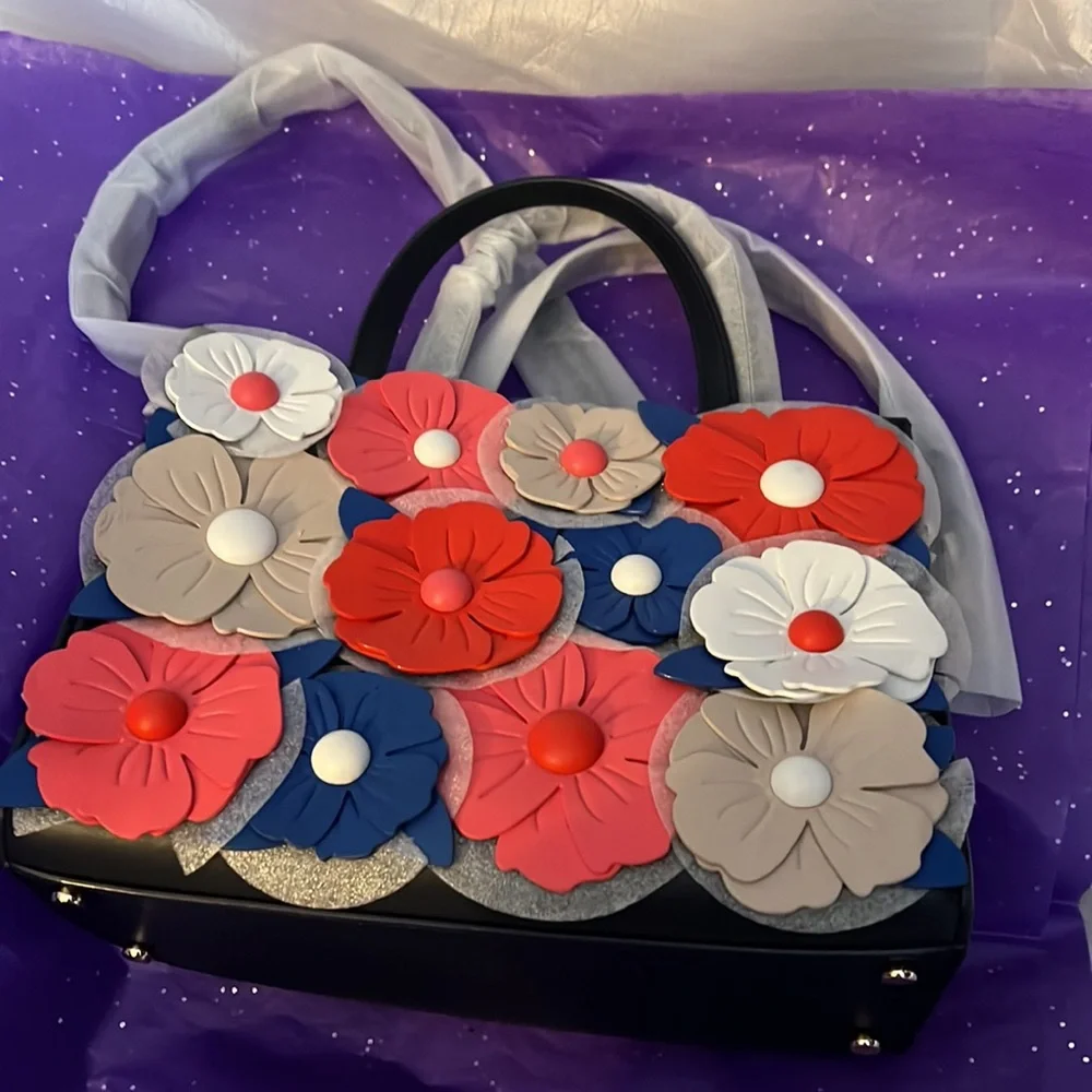 Kate Spade flowered handbag tote/crossbody - Picture 2 of 6